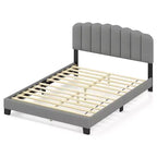 Costway Queen Size Bed Frame Linen Upholstered Platform Bed with Wooden Slat Support
