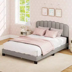 Costway Queen Size Bed Frame Linen Upholstered Platform Bed with Wooden Slat Support