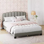 Costway Queen Size Bed Frame Linen Upholstered Platform Bed with Wooden Slat Support