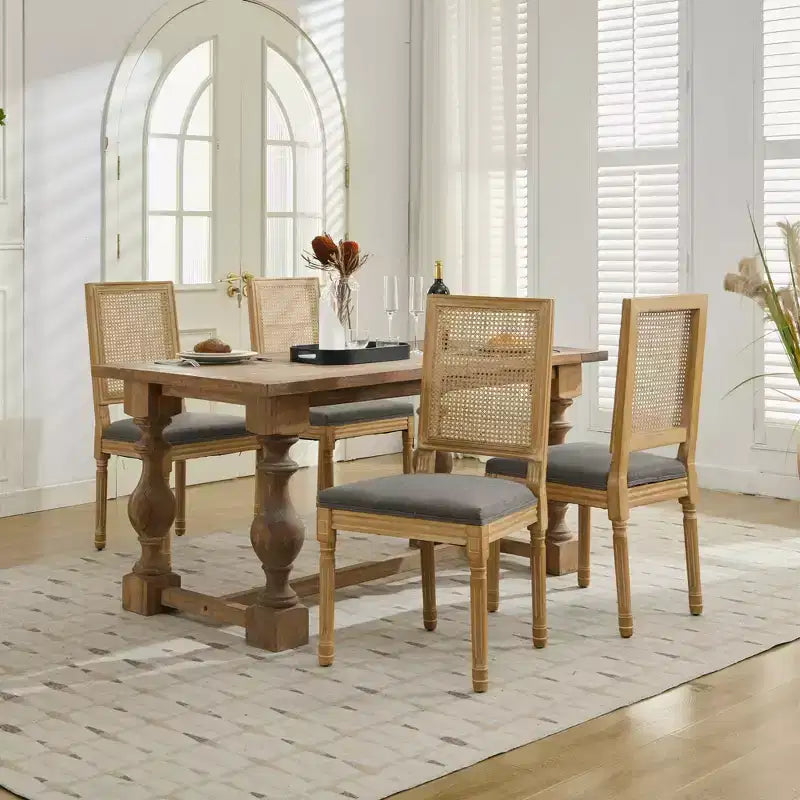 Lot de 2 chaises de salle à manger avec structure en bois d'hévéa, dossier en rotin rustique/capitonné - ModernLuxe