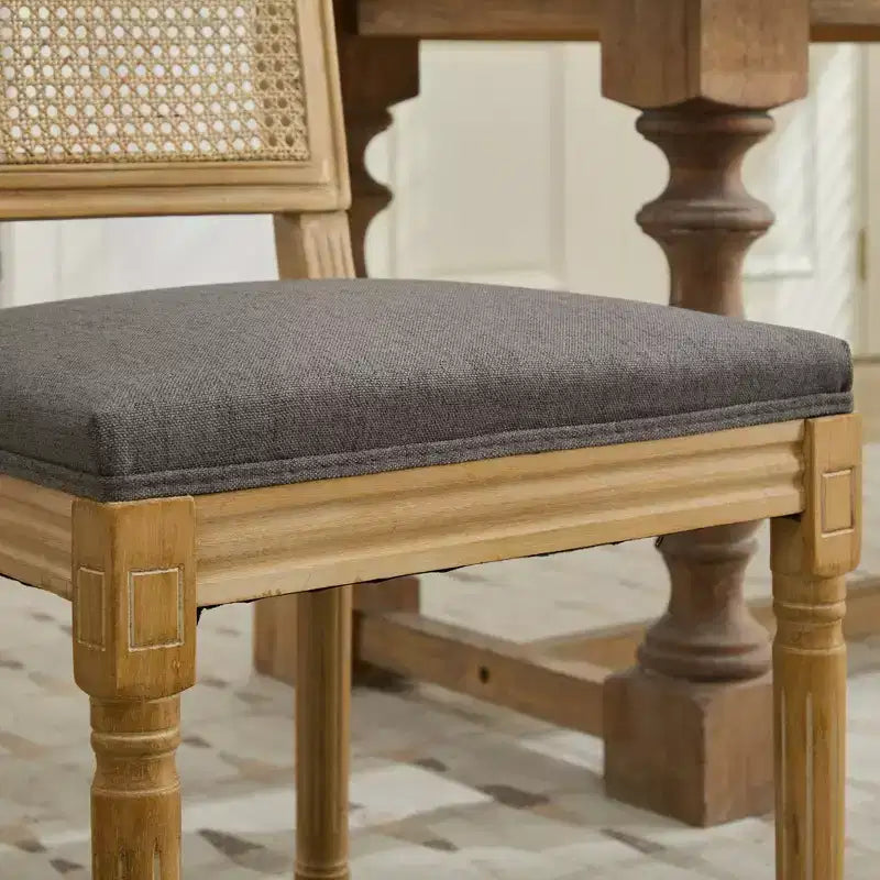 Lot de 2 chaises de salle à manger avec structure en bois d'hévéa, dossier en rotin rustique/capitonné - ModernLuxe