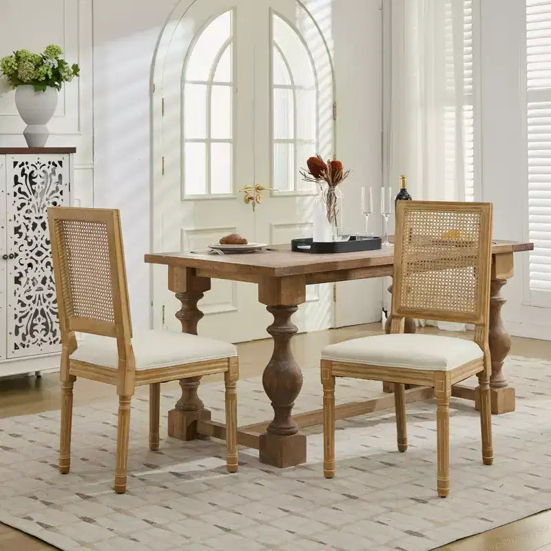 Lot de 2 chaises de salle à manger avec structure en bois d'hévéa, dossier en rotin rustique/capitonné - ModernLuxe