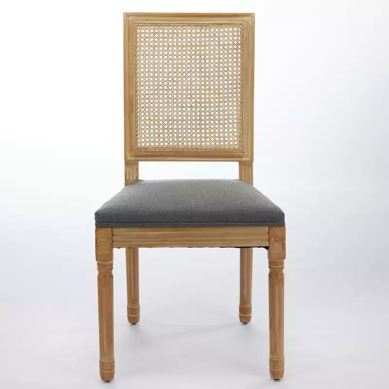 Lot de 2 chaises de salle à manger avec structure en bois d'hévéa, dossier en rotin rustique/capitonné - ModernLuxe