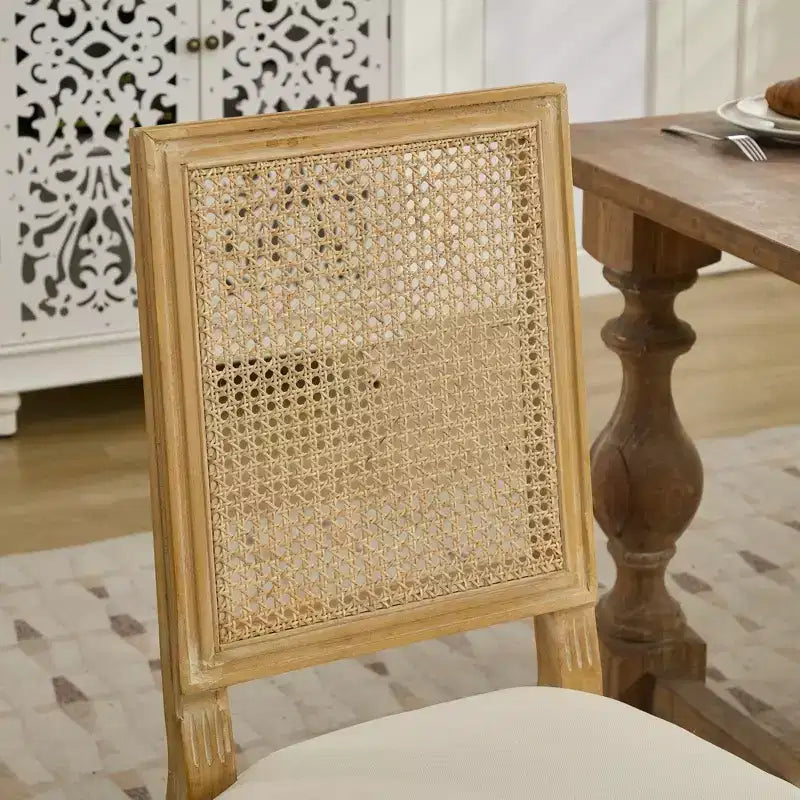Lot de 2 chaises de salle à manger avec structure en bois d'hévéa, dossier en rotin rustique/capitonné - ModernLuxe