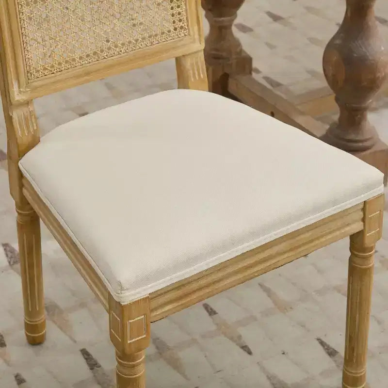 Lot de 2 chaises de salle à manger avec structure en bois d'hévéa, dossier en rotin rustique/capitonné - ModernLuxe