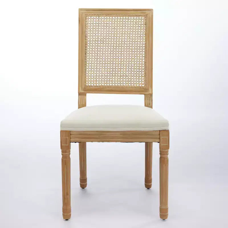 Lot de 2 chaises de salle à manger avec structure en bois d'hévéa, dossier en rotin rustique/capitonné - ModernLuxe