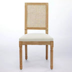 Lot de 2 chaises de salle à manger avec structure en bois d'hévéa, dossier en rotin rustique/capitonné - ModernLuxe