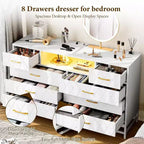 55 8-Drawer Dresser TV Stand - Black Storage Unit with Deep Drawers for Bedroom & Living Room