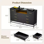 55 8-Drawer Dresser TV Stand - Black Storage Unit with Deep Drawers for Bedroom & Living Room