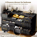55 8-Drawer Dresser TV Stand - Black Storage Unit with Deep Drawers for Bedroom & Living Room