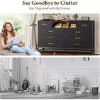 55 8-Drawer Dresser TV Stand - Black Storage Unit with Deep Drawers for Bedroom & Living Room
