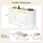 55 8-Drawer Dresser TV Stand - Black Storage Unit with Deep Drawers for Bedroom & Living Room