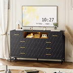55 8-Drawer Dresser TV Stand - Black Storage Unit with Deep Drawers for Bedroom & Living Room