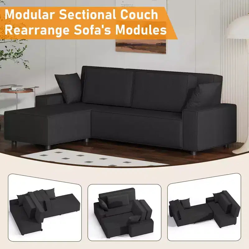 Canapé d'angle surdimensionné de 96 po avec méridienne, canapé modulable minimaliste et moderne à assise profonde pour salon