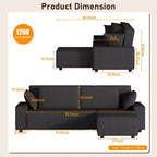 Canapé d'angle surdimensionné de 96 po avec méridienne, canapé modulable minimaliste et moderne à assise profonde pour salon