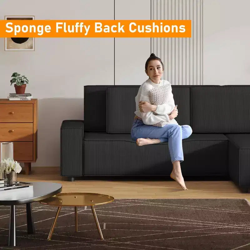 Canapé d'angle surdimensionné de 96 po avec méridienne, canapé modulable minimaliste et moderne à assise profonde pour salon