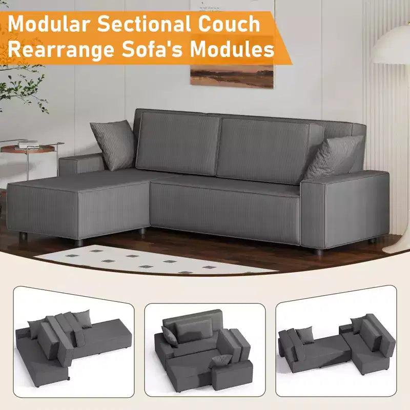 Canapé d'angle surdimensionné de 96 po avec méridienne, canapé modulable minimaliste et moderne à assise profonde pour salon
