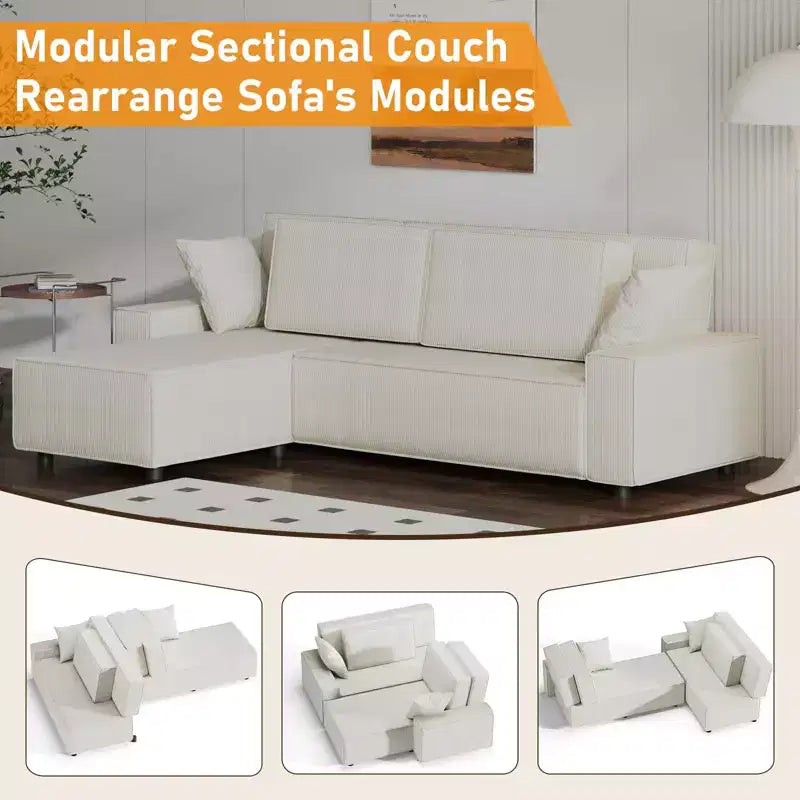 Canapé d'angle surdimensionné de 96 po avec méridienne, canapé modulable minimaliste et moderne à assise profonde pour salon