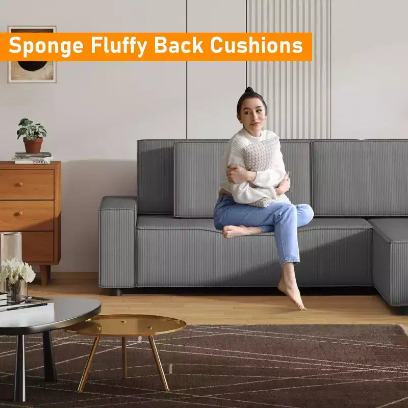 Canapé d'angle surdimensionné de 96 po avec méridienne, canapé modulable minimaliste et moderne à assise profonde pour salon