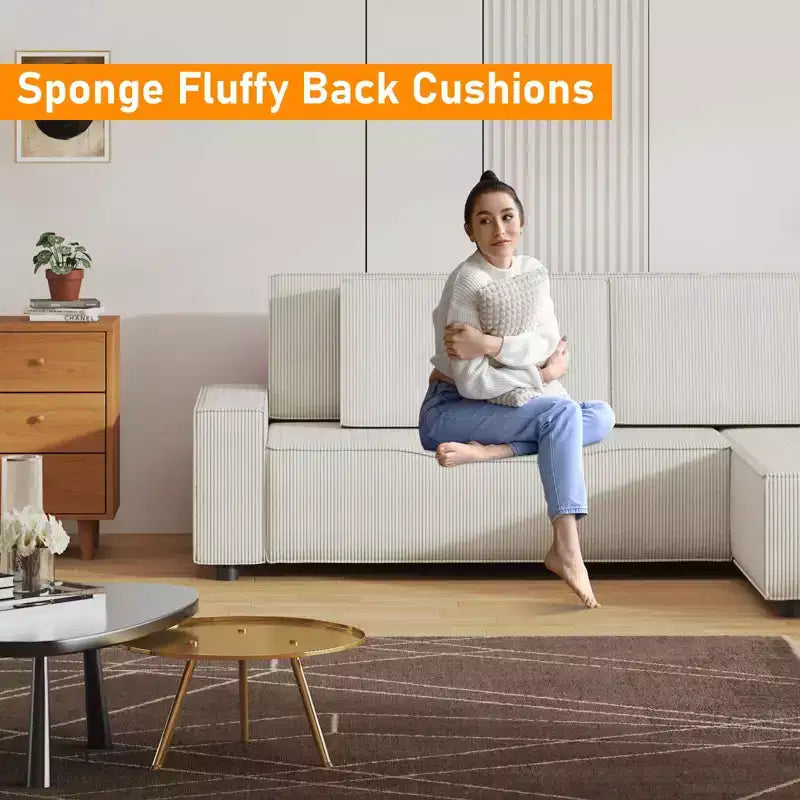 Canapé d'angle surdimensionné de 96 po avec méridienne, canapé modulable minimaliste et moderne à assise profonde pour salon