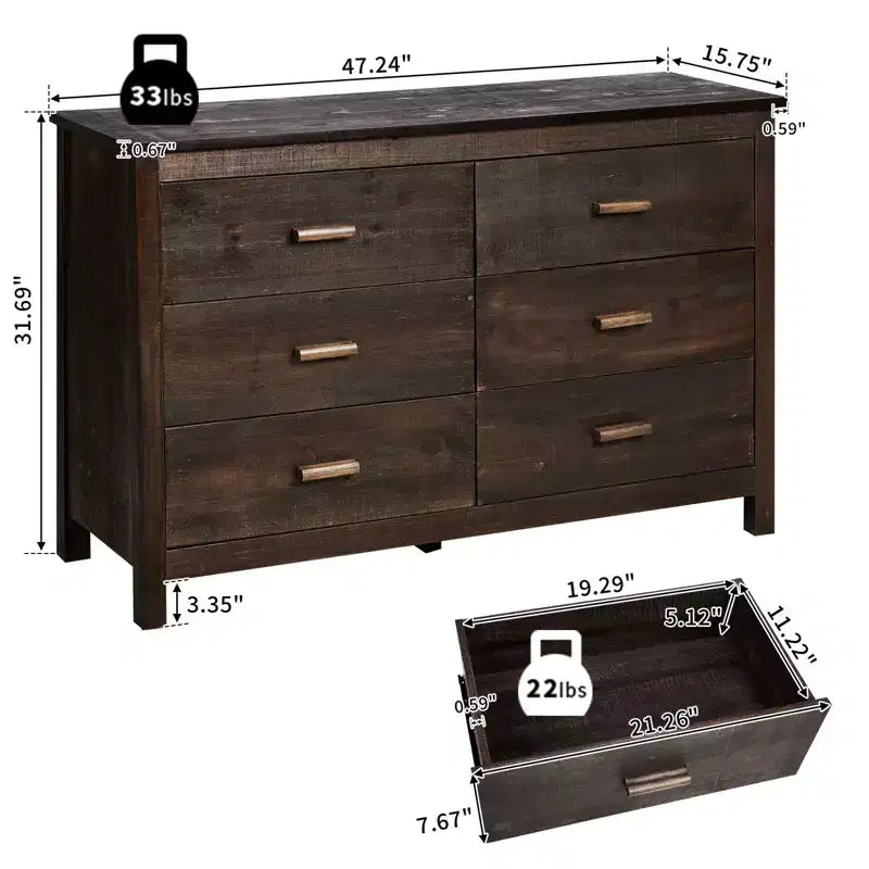 Karl Home 6-Drawer Brown MDF (Medium-Density Fiberboard) 47.24in. W Chest of Drawer
