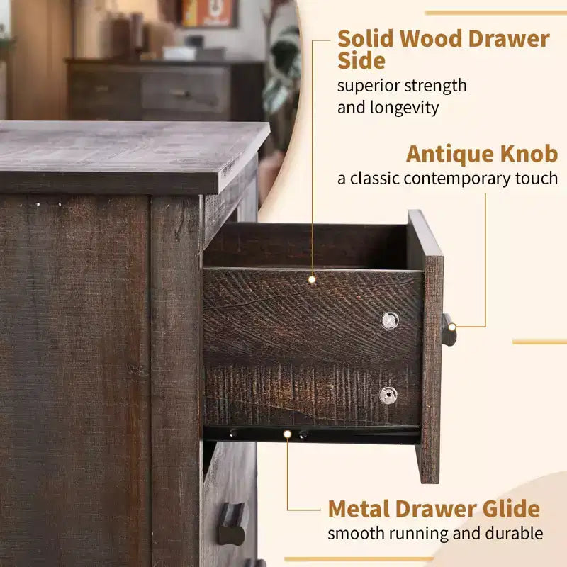 Karl Home 6-Drawer Brown MDF (Medium-Density Fiberboard) 47.24in. W Chest of Drawer