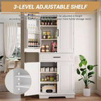 White Kitchen Storage Cabinet, with a Drawer, Adjustable Shelves, Door Shelves, Large Narrow Bathroom Cabinet, Farmhouse Cupboard for Dining Room