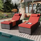 GustoWave 2 Pieces Outdoor PE Wicker Lounger Set, Pool Lounge Chair, Adjustable Backrest Lounger