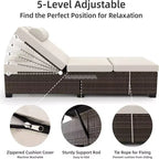 GustoWave 2 Pieces Outdoor PE Wicker Lounger Set, Pool Lounge Chair, Adjustable Backrest Lounger