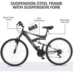 Vélo VTT hykolity 26 pouces, vélo 18 vitesses pour hommes et femmes adultes, vélo de sport tout-terrain avec double suspension intégrale, noir