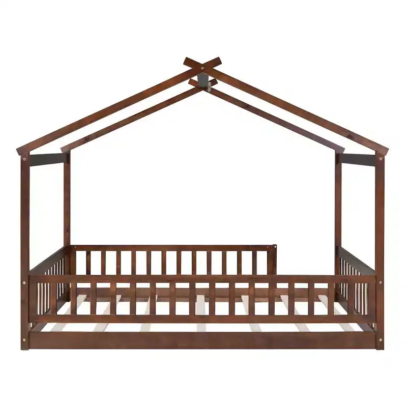 GDFStudio Modern Astrid Wooden House Bed with Fence