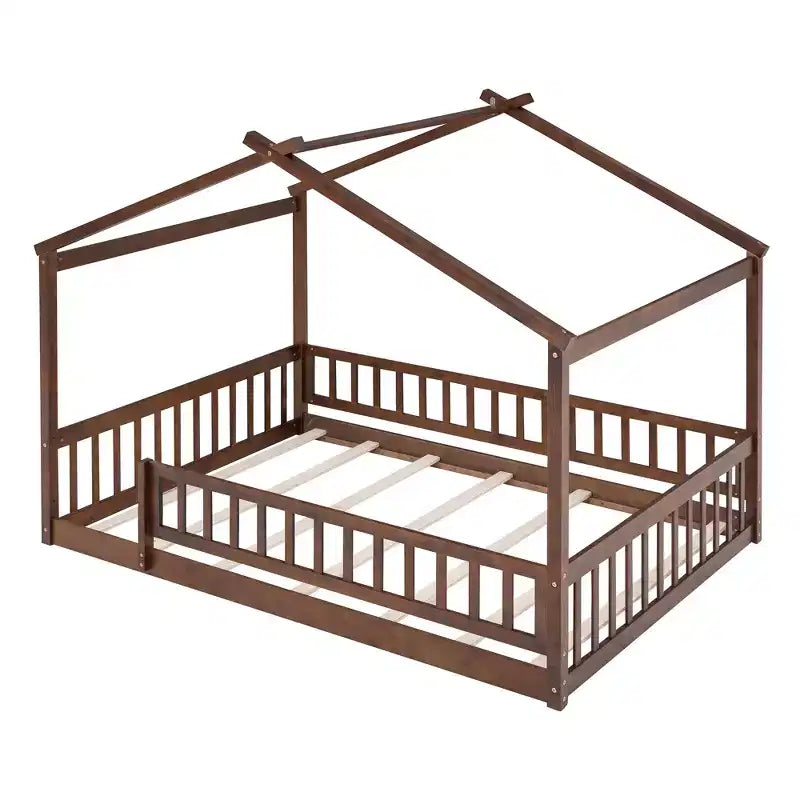 GDFStudio Modern Astrid Wooden House Bed with Fence