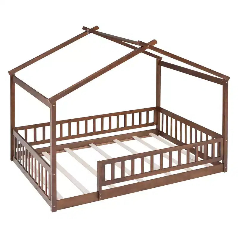 GDFStudio Modern Astrid Wooden House Bed with Fence