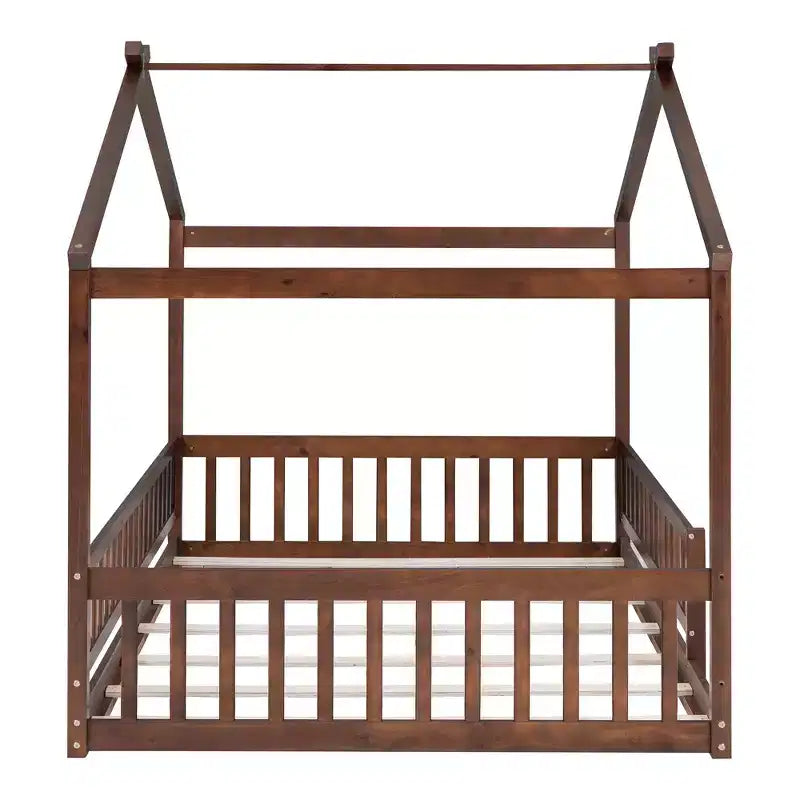 GDFStudio Modern Astrid Wooden House Bed with Fence