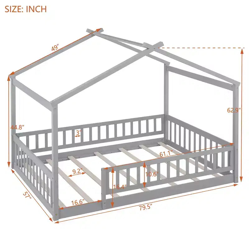 GDFStudio Modern Astrid Wooden House Bed with Fence