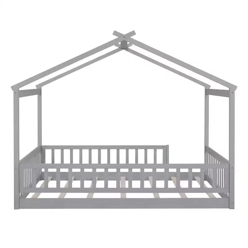 GDFStudio Modern Astrid Wooden House Bed with Fence