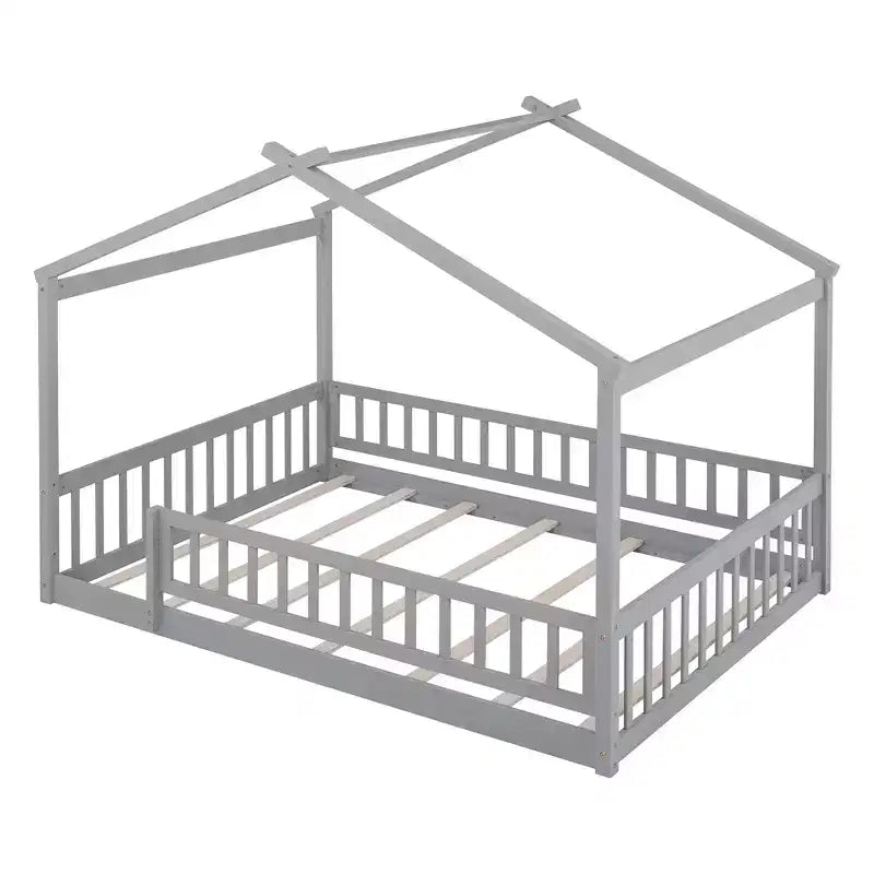 GDFStudio Modern Astrid Wooden House Bed with Fence