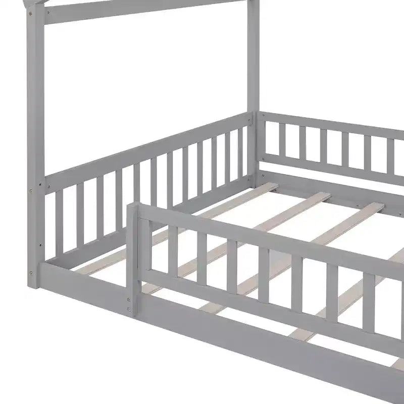 GDFStudio Modern Astrid Wooden House Bed with Fence