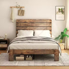 Bed Frame King Size,Wood Platform Bed Frame,Easy Assembly Tool,Noise Free,No Box Spring Needed,Dark Brown
