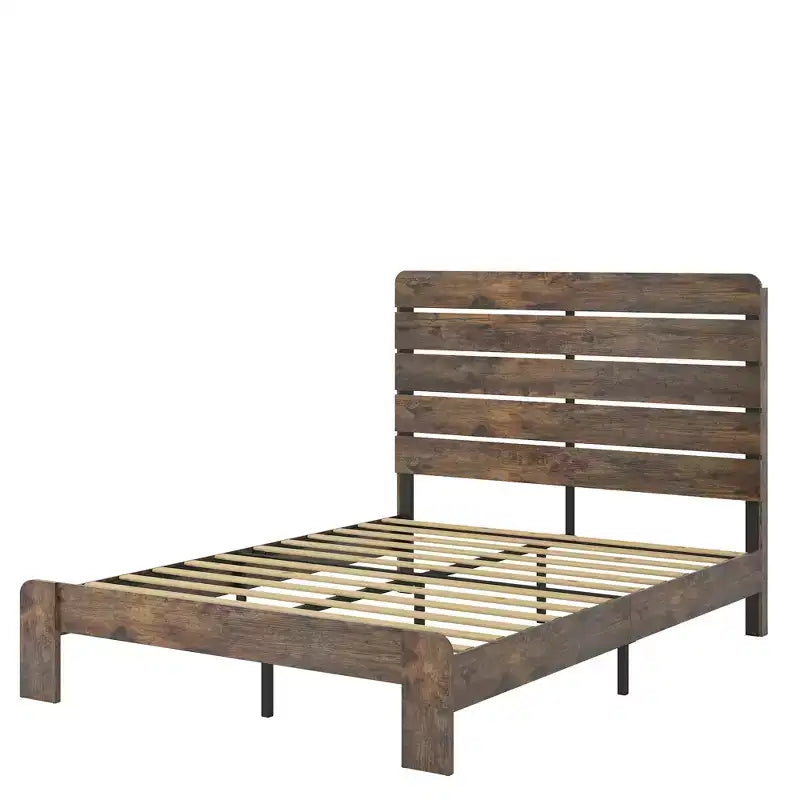 Bed Frame King Size,Wood Platform Bed Frame,Easy Assembly Tool,Noise Free,No Box Spring Needed,Dark Brown