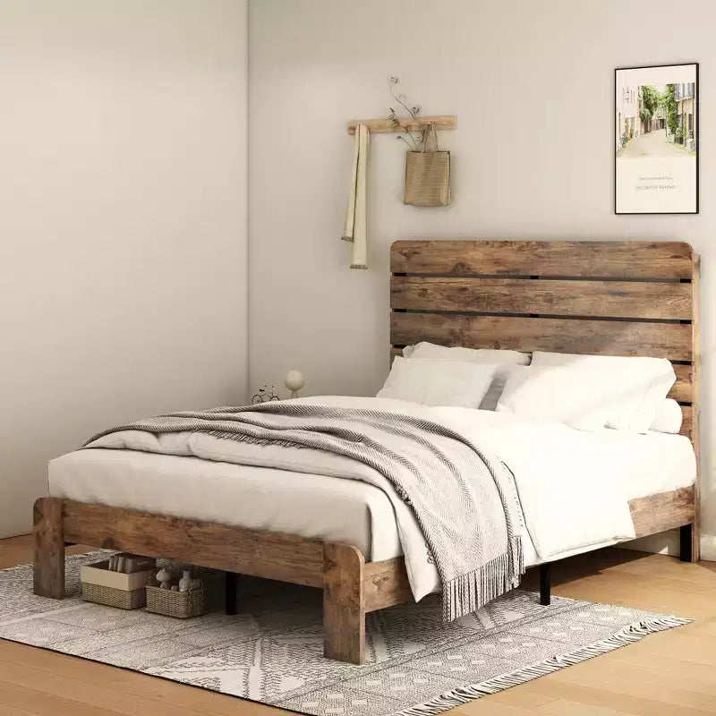 Bed Frame King Size,Wood Platform Bed Frame,Easy Assembly Tool,Noise Free,No Box Spring Needed,Dark Brown