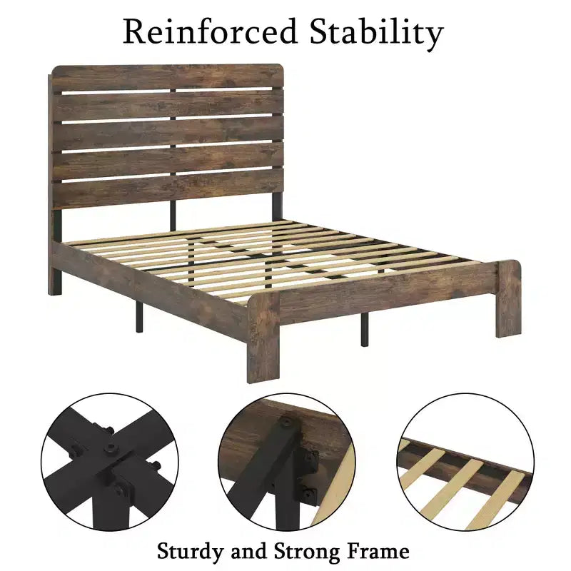 Bed Frame King Size,Wood Platform Bed Frame,Easy Assembly Tool,Noise Free,No Box Spring Needed,Dark Brown