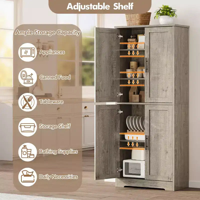 Meuble de rangement moderne avec étagères réglables et portes pour cuisine, salle de bain et salon