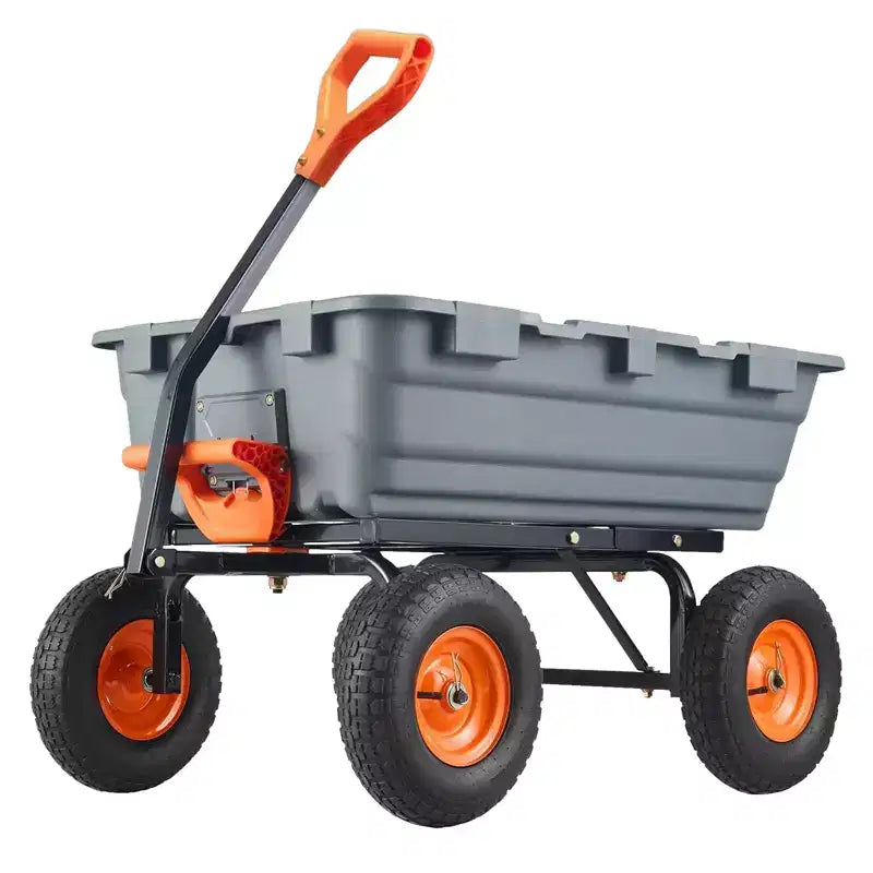 Heavy Duty Yard Cart - 800Lbs Capacity 4-Wheel Wheelbarrow w/10in All-Terrain Tires, 180 Rotating Handle (Gray)