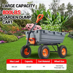 Chariot de jardin robuste – Capacité de 360 kg, brouette à 4 roues avec pneus tout-terrain de 25 cm, poignée rotative à 180° (gris)