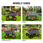 Chariot de jardin robuste – Capacité de 360 kg, brouette à 4 roues avec pneus tout-terrain de 25 cm, poignée rotative à 180° (gris)