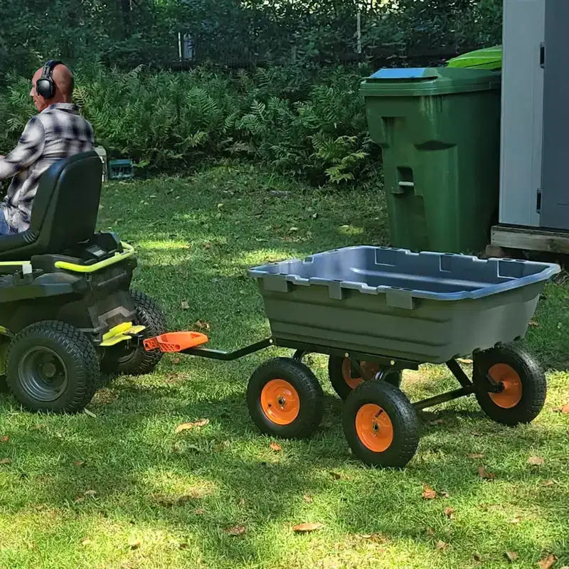 Chariot de jardin robuste – Capacité de 360 kg, brouette à 4 roues avec pneus tout-terrain de 25 cm, poignée rotative à 180° (gris)