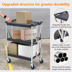 Chariot de rangement pliable à 3 niveaux et roulettes, chariot utilitaire robuste avec capacité de 150 kg (Noir)