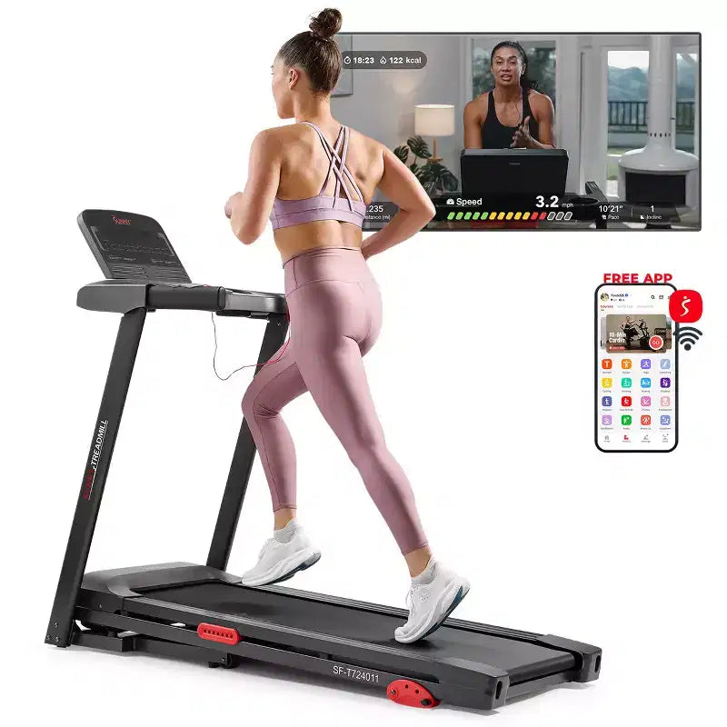 Tapis de course intelligent Sunny Health & Fitness Active 300 avec Wi-Fi, inclinaison manuelle à 3 niveaux, absorption des chocs et connectivité à l'application SunnyFit
