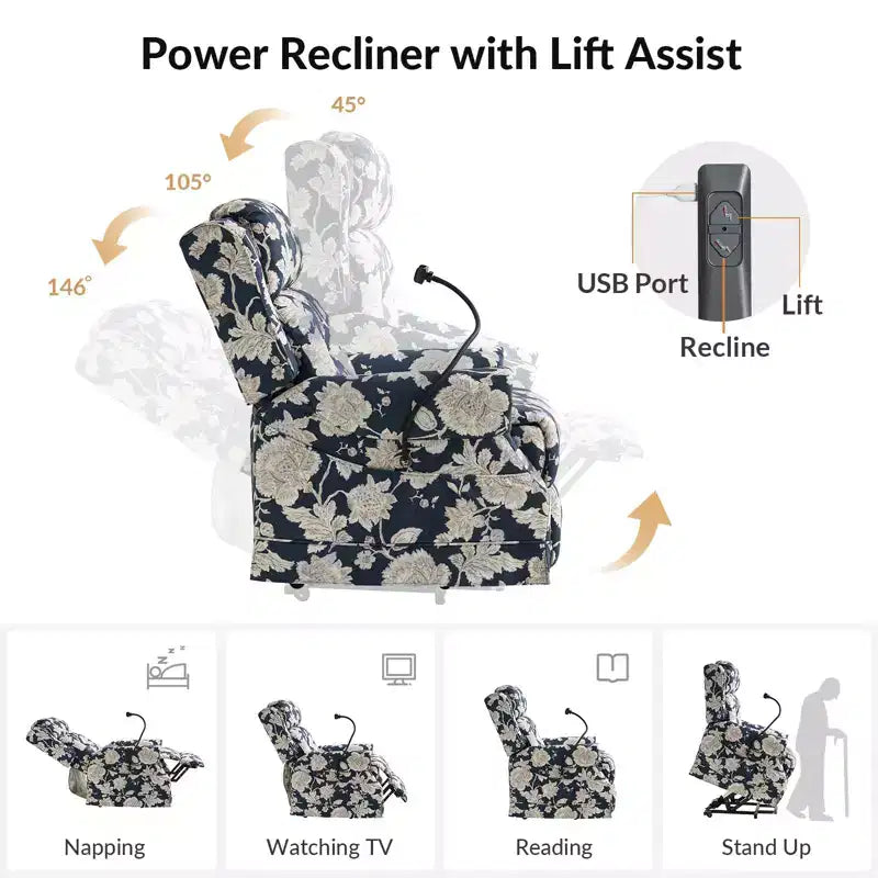 Fauteuil inclinable électrique Lori Lift Assist avec massage, chauffage et appui-tête manuel, lot de 2 | ARTFUL LIVING DESIGN-MARINE